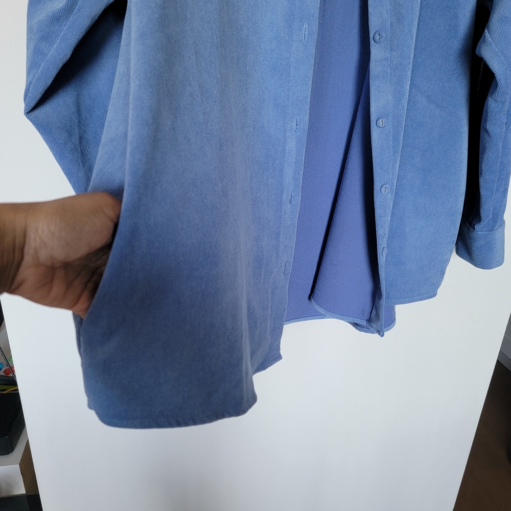 Zara Oversized Corduroy Light Blue Casual Button Up Shirt Size Medium - Picture 10 of 13